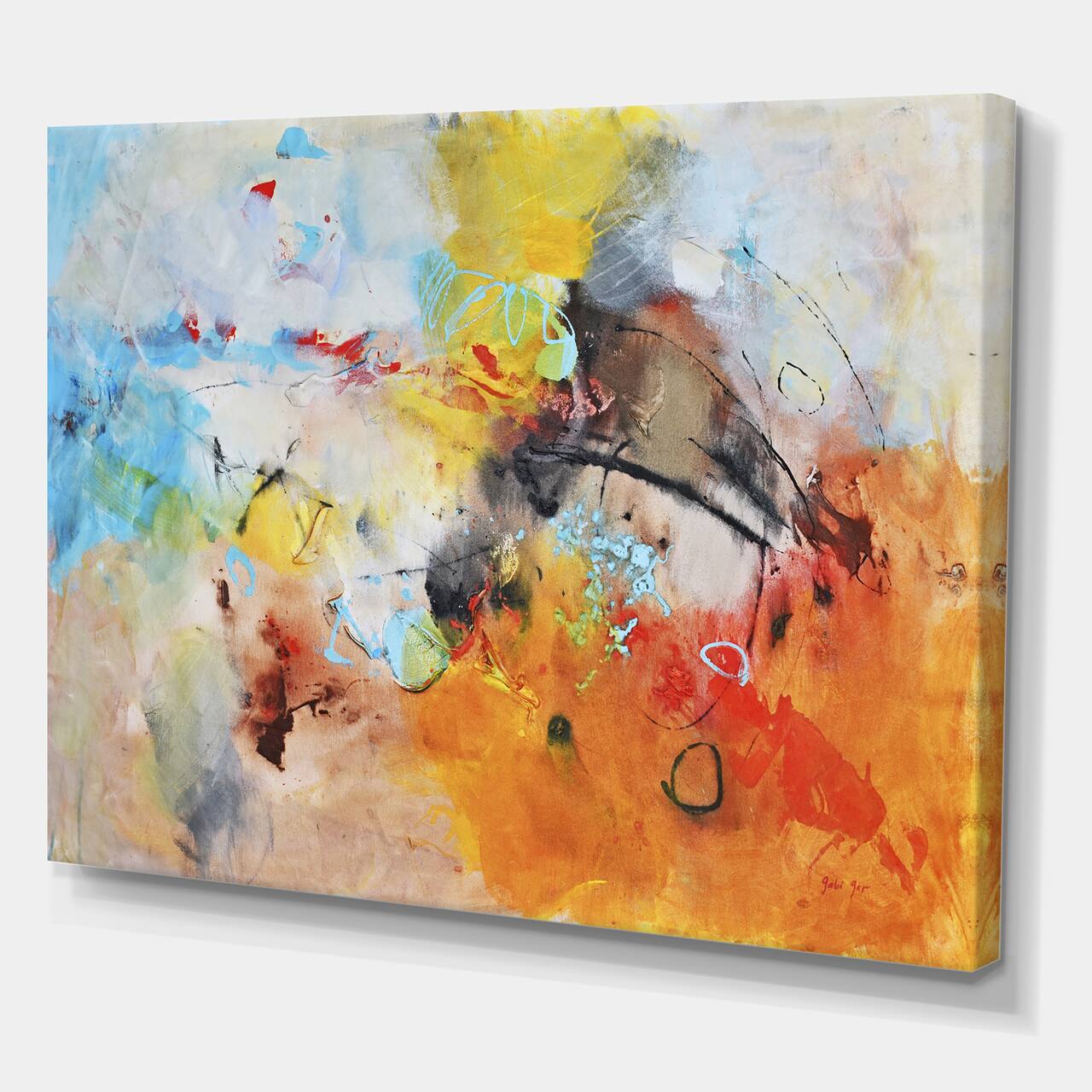 Designart - Blue And Yellow Color Spatters II - Modern & Contemporary Canvas Art Print